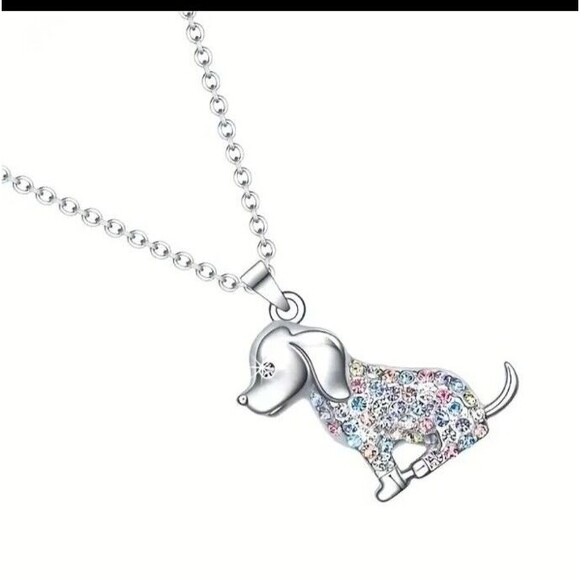 RAINBOW Rhinestones Puppy Dog Necklace Women Men Teens - Picture 3 of 5